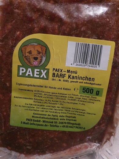 PAEX-Menü Barf Kaninchen 500g