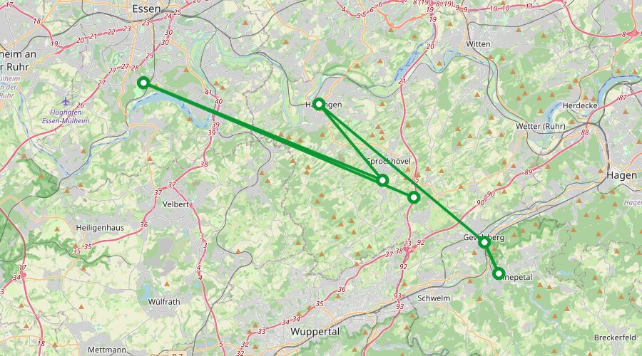 Karte der Liefertour Liefertour Ennepe & Hattinger Raum: Ennepetal, Gevelsberg, Sprockhövel, Haßlinghausen, Hattingen, Essen-Süd